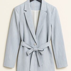 Nine West Light Blue Blazer with Tie Belt and Notched Lapel